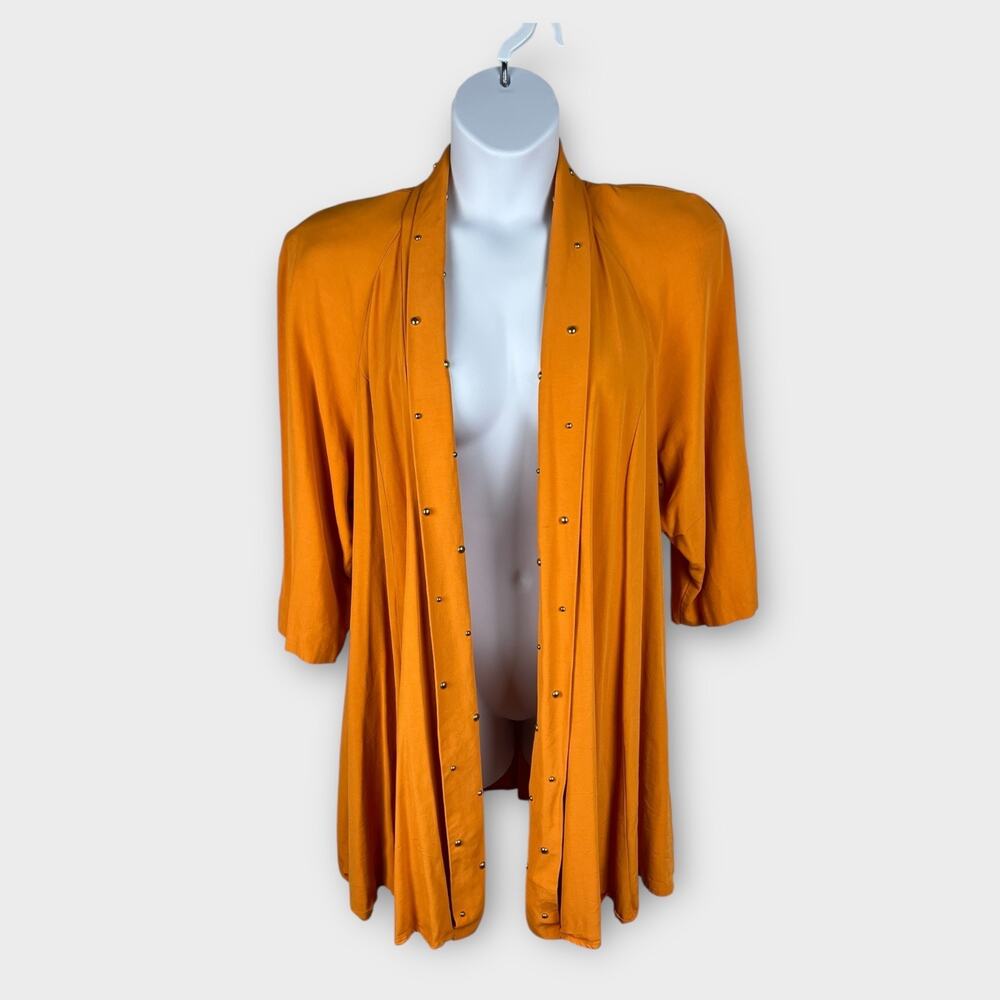 Vintage 80s Yellow Studded Blazer Jacket 18W Open Front Glam Rock USA